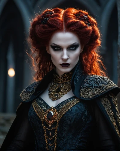 gothic portrait,merida,gothic woman,celtic queen,sorceress,gothic fashion,the enchantress,vampire woman,red-haired,clary,redheads,gothic style,fantasy woman,heroic fantasy,dark gothic mood,the witch,elizabeth i,vampire lady,gothic,evil woman,Photography,General,Fantasy