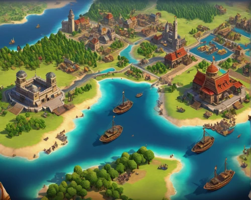 fishing village,medieval town,hanseatic city,ancient city,resort town,monkey island,lavezzi isles,floating islands,knight village,collected game assets,artificial islands,caravel,city moat,map icon,development concept,harbor area,villages,popeye village,islands,island of fyn,Art,Classical Oil Painting,Classical Oil Painting 36