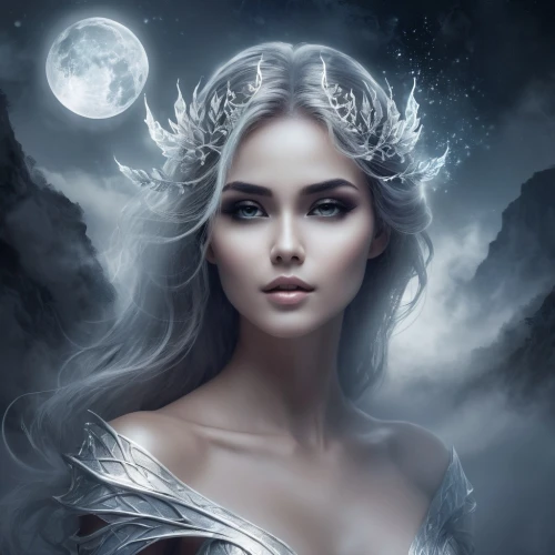 white rose snow queen,queen of the night,the snow queen,fantasy portrait,fantasy art,fantasy picture,mystical portrait of a girl,blue moon rose,sorceress,ice queen,fantasy woman,the enchantress,moonbeam,fairy queen,priestess,moonflower,celtic queen,zodiac sign libra,blue enchantress,lady of the night,Conceptual Art,Fantasy,Fantasy 02