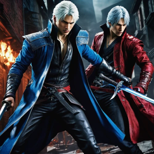 swordsmen,assassins,red and blue,smouldering torches,vampires,game characters,lancers,howl,cosplay image,angel and devil,dragon slayers,musketeers,a3 poster,santons,full hd wallpaper,red coat,red double,sword fighting,vamps,eternal snow,Illustration,Japanese style,Japanese Style 09