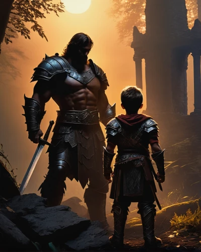 warrior and orc,father and son,father-son,dad and son,dad and son outside,heroic fantasy,father son,guards of the canyon,dwarf sundheim,massively multiplayer online role-playing game,fathers and sons,game art,games of light,dwarves,witcher,fatherhood,father and daughter,cent,father with child,gauntlet,Art,Classical Oil Painting,Classical Oil Painting 13