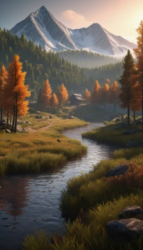 salt meadow landscape,autumn mountains,autumn landscape,fall landscape,landscape background,autumn background,mountain landscape,autumn idyll,mountain meadow,autumn scenery,river landscape,mountain scene,mountain valley,mountain river,mountainous landscape,mountain stream,fantasy landscape,forest landscape,autumn morning,nature landscape,Art,Classical Oil Painting,Classical Oil Painting 31