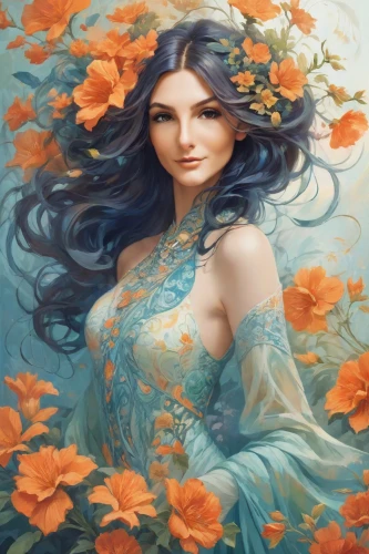 fantasy portrait,girl in flowers,jasmine blue,flora,beautiful girl with flowers,fantasy art,blue hydrangea,flower fairy,jasmine blossom,rusalka,blue petals,blue enchantress,fantasy picture,blue rose,faerie,elven flower,faery,the sea maid,wreath of flowers,water nymph,Photography,Realistic