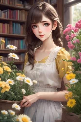 girl in flowers,marguerite,beautiful girl with flowers,holding flowers,flower background,girl picking flowers,yellow garden,yellow rose background,paper flower background,japanese floral background,spring background,floral background,hanbok,flower shop,yellow petals,springtime background,flower painting,blooming wreath,falling flowers,fine flowers,Photography,Realistic