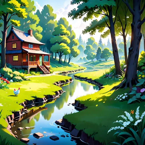 home landscape,summer cottage,cottage,landscape background,idyllic,countryside,house in the forest,world digital painting,cartoon video game background,houses clipart,little house,children's background,rural landscape,salt meadow landscape,background vector,game illustration,nature landscape,heidi country,dutch landscape,golf landscape,Anime,Anime,Cartoon