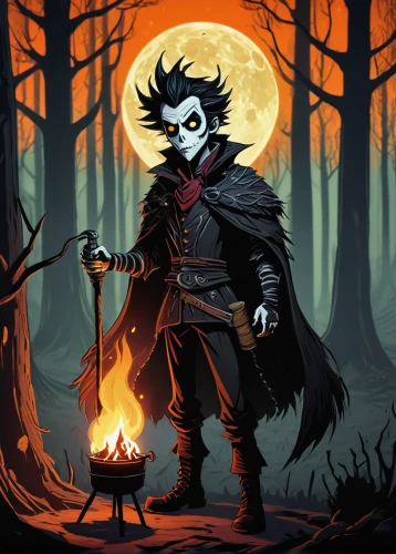 undead warlock,grimm reaper,game illustration,halloween illustration,halloween vector character,dodge warlock,halloween poster,halloween background,scare crow,grim reaper,halloween banner,candlemaker,wolfman,vanitas,jester,forest man,danse macabre,flickering flame,black crow,the witch,Illustration,Abstract Fantasy,Abstract Fantasy 01