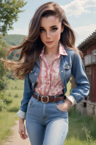 countrygirl,girl in overalls,farm girl,jean button,denim background,bluejeans,cowgirl,jeans background,denim,country-western dance,model doll,country style,digital compositing,overalls,retro woman,country,farm background,denim jeans,realdoll,clove,Photography,Natural