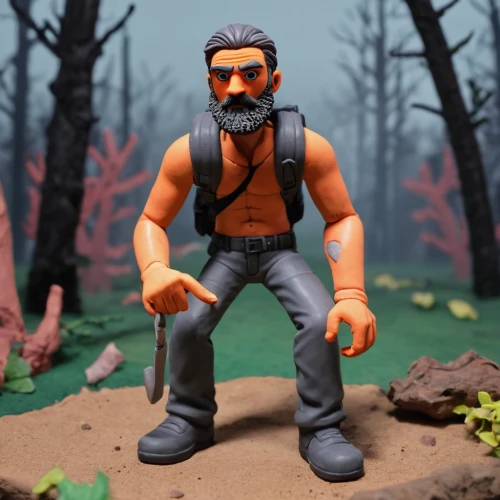 woodsman,farmer in the woods,actionfigure,action figure,lumberjack,forest man,3d figure,collectible action figures,model train figure,game figure,mountain guide,hiker,mountain fink,miniature figures,miniature figure,vax figure,burned land,cave man,3d model,angry man,Unique,3D,Clay