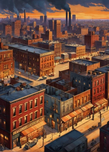 evening city,brooklyn,city scape,harlem,red brick,cityscape,urban landscape,black city,manhattan,business district,minneapolis,downtown,baltimore,city buildings,the city,red bricks,meatpacking district,neighborhood,chinatown,cities,Illustration,Realistic Fantasy,Realistic Fantasy 21
