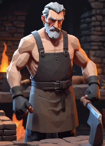 blacksmith,dwarf cookin,dane axe,tinsmith,scandia gnome,geppetto,angry man,barbarian,wood shaper,popeye,men chef,fire master,builder,splitting maul,heavy construction,axe,chef,miner,meat hammer,woodsman,Unique,3D,Low Poly