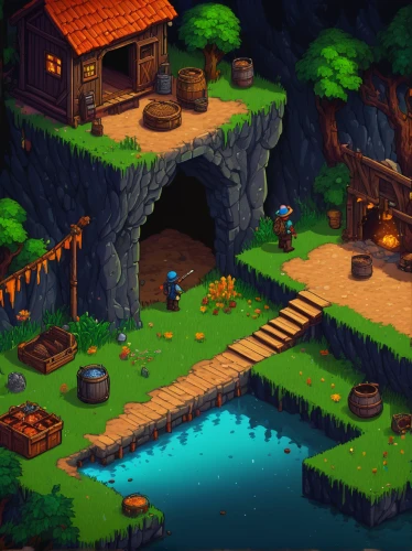 tavern,druid grove,collected game assets,fairy village,monkey island,popeye village,alpine village,summer cottage,wooden mockup,log home,aurora village,resort town,cottage,mountain village,devilwood,game illustration,water mill,tileable,campsite,wishing well,Illustration,Retro,Retro 09