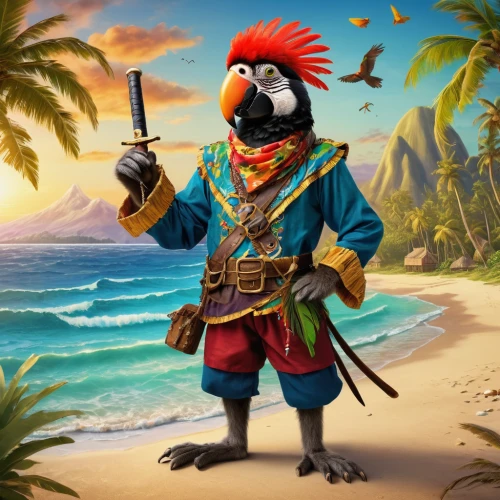 pirate,pirate treasure,tucan,tucano-toco,pirates,conquistador,toco toucan,panamanian balboa,caique,south seas,swainson tucan,the sandpiper general,piracy,monkey island,tropical bird climber,pirate flag,rum,christopher columbus,the caribbean,king coconut,Art,Artistic Painting,Artistic Painting 31