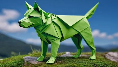 green animals,green folded paper,herd protection dog,origami,patrol,bull terrier (miniature),ibizan hound,geometrical animal,green dragon,low-poly,low poly,scottish terrier,aaa,the french bulldog,triceratops,pharaoh hound,animal figure,lawn ornament,tyrolean hound,scottie dog,Photography,General,Realistic