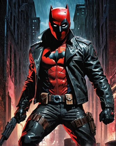 red hood,daredevil,deadpool,dead pool,red super hero,comic book,comic hero,comic books,crime fighting,superhero background,wall,the suit,red arrow,marvel comics,superhero comic,comicbook,dark suit,comic characters,hellboy,masked man,Illustration,Realistic Fantasy,Realistic Fantasy 21