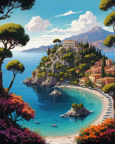 portofino,taormina,mediterranean,coastal landscape,peninsula,beach landscape,sea landscape,italy,landscape with sea,an island far away landscape,capri,mediterranean sea,panoramic landscape,valdes peninsula,elba island,landscape background,seaside resort,lavezzi isles,italia,liguria,Conceptual Art,Fantasy,Fantasy 21