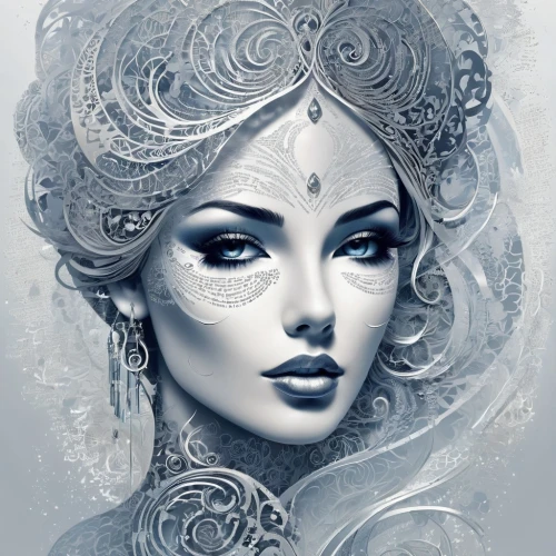 the snow queen,ice queen,white rose snow queen,fantasy portrait,blue enchantress,silvery blue,ice princess,mermaid vectors,fantasy art,suit of the snow maiden,venetian mask,priestess,victorian lady,the sea maid,queen of the night,the enchantress,sorceress,white lady,elsa,lady of the night,Illustration,Vector,Vector 21