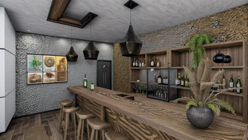 wine bar,liquor bar,3d rendering,apothecary,kitchen design,kitchen interior,loft,modern kitchen interior,kitchen shop,cosmetics counter,render,brandy shop,modern kitchen,bar counter,pantry,kitchenette,wine cellar,tile kitchen,the coffee shop,3d rendered