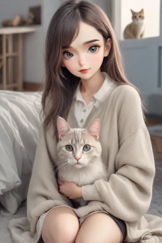 doll cat,realdoll,cat lovers,artist doll,cute cat,designer dolls,model doll,handmade doll,female doll,doll figure,fashion doll,cat mom,fashion dolls,ritriver and the cat,two cats,pet,painter doll,kitty,vintage doll,like doll,Photography,Realistic