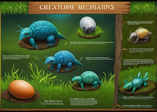 hatchlings,mythical creatures,creatures,blue eggs,molehills,easter egg sorbian,grazing,hatching,painted eggs,creature,stegosaurus,trembling grass,wood dung beetle,painting easter egg,hatching chicks,dung beetle,creeping animal,grasslands,molehill,painting eggs,Conceptual Art,Daily,Daily 07
