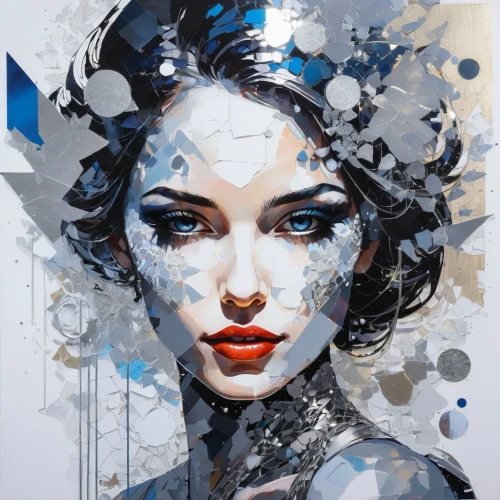 fashion illustration,painted lady,geisha,geisha girl,blue painting,fashion vector,illustrator,art painting,janome chow,woman face,blanche,adobe illustrator,painting technique,art book,silvery blue,watercolor blue,han thom,meticulous painting,italian painter,young woman,Conceptual Art,Oil color,Oil Color 07