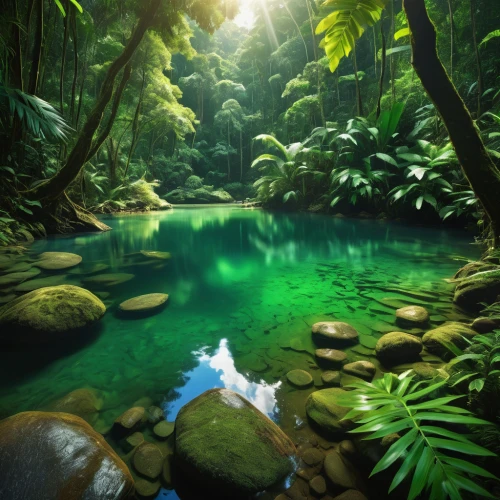 rainforest,tropical jungle,tropical greens,rain forest,underwater oasis,green waterfall,tropical island,tropics,erawan waterfall national park,tropical and subtropical coniferous forests,green forest,valdivian temperate rain forest,mountain spring,tropical sea,emerald sea,green trees with water,full hd wallpaper,green water,philippines,nature landscape,Art,Artistic Painting,Artistic Painting 08