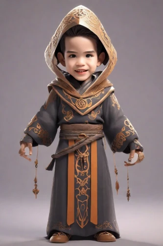 vax figure,3d figure,doll figure,3d model,monk,figurine,female doll,miniature figure,collectible doll,scandia gnome,cloth doll,asian costume,wooden doll,priest,christ child,game figure,the abbot of olib,3d rendered,friar,dwarf,Digital Art,3D