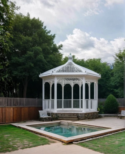 pool house,summer house,pop up gazebo,gazebo,pergola,outdoor pool,garden elevation,bungalow,dug-out pool,fountain lawn,pavilion,model house,secret garden of venus,villa,landscape designers sydney,swimming pool,bandstand,roman villa,aqua studio,cooling house