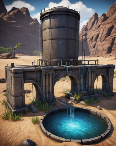 water plant,water tank,water well,mining facility,oasis,development concept,water supply,heavy water factory,hydropower plant,thermae,water hole,stargate,watering hole,water feature,water fountain,waste water system,egyptian temple,arid land,atlantis,underwater oasis,Conceptual Art,Fantasy,Fantasy 34