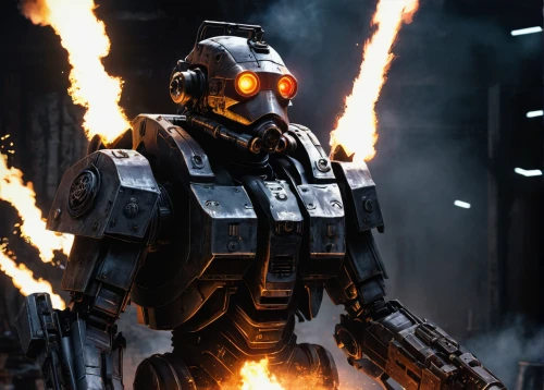 war machine,scorch,military robot,mech,dreadnought,district 9,firebrat,sci fi,ironman,terminator,megatron,kosmus,mecha,charred,molten,fire background,hot metal,scifi,infiltrator,destroy,Illustration,Realistic Fantasy,Realistic Fantasy 33