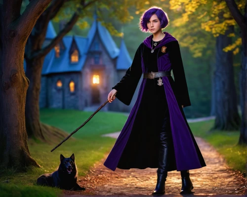 gothic fashion,violet head elf,cosplay image,gothic style,fantasy picture,imperial coat,fairy tale character,witch house,gothic woman,rich purple,dark purple,gothic portrait,pet black,gothic,calling raven,gothic dress,purple rizantém,long coat,fairytale characters,purple,Art,Classical Oil Painting,Classical Oil Painting 20