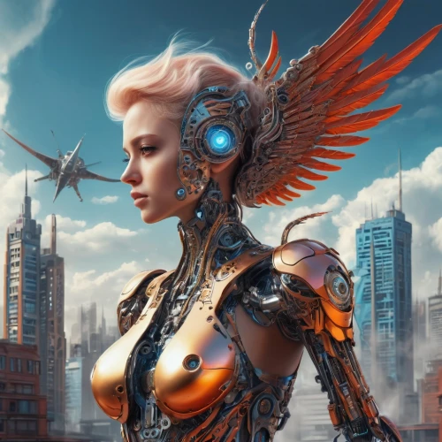 cybernetics,sci fiction illustration,fantasy art,biomechanical,drone pilot,cyberpunk,steampunk,archangel,cyborg,thunderbird,streampunk,scifi,humanoid,transistor,wearables,sci fi,3d fantasy,fantasy woman,chat bot,fantasy picture,Conceptual Art,Sci-Fi,Sci-Fi 03