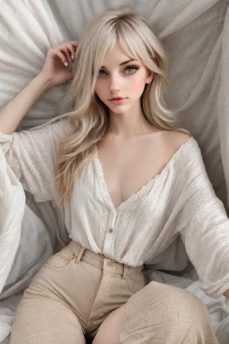 pale,realdoll,blonde woman,liberty cotton,poppy,porcelain doll,vintage angel,female doll,white lady,model doll,linen,white silk,blonde girl,white beauty,romantic look,elegant,doll paola reina,neutral color,pantsuit,barbie,Photography,Realistic