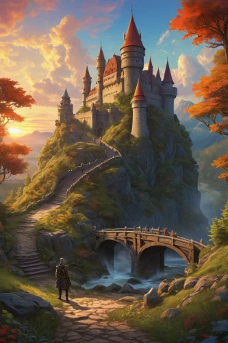 fantasy landscape,fairy tale castle,knight's castle,fantasy picture,fairytale castle,castle of the corvin,water castle,medieval castle,castle,fantasy art,castel,fantasy world,fairy tale,3d fantasy,hogwarts,castleguard,summit castle,dragon bridge,new castle,mountain settlement,Art,Classical Oil Painting,Classical Oil Painting 12