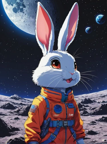 lunar,astronaut,gray hare,bunny,space-suit,spacesuit,rabbit,astronaut suit,moon landing,rabbit pulling carrot,white rabbit,astro,easter banner,rabbits,herfstanemoon,i'm off to the moon,space voyage,space suit,hare,cosmonaut,Illustration,Japanese style,Japanese Style 03