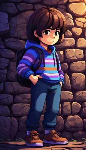 adventure game,action-adventure game,chara,children's background,brick background,game illustration,agnes,kids illustration,cartoon video game background,river pines,pines,retro background,lonely child,animated cartoon,cute cartoon image,retro cartoon people,retro styled,child girl,cute cartoon character,shoes icon,Art,Artistic Painting,Artistic Painting 29