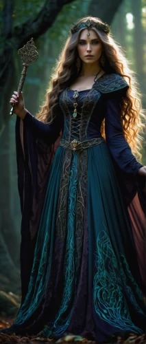merida,sorceress,the enchantress,blue enchantress,fantasy picture,celtic woman,fairy tale character,faerie,rapunzel,rusalka,faery,fantasy portrait,celtic queen,fantasy woman,mystical portrait of a girl,fantasy art,heroic fantasy,miss circassian,elven forest,celtic harp,Illustration,American Style,American Style 02