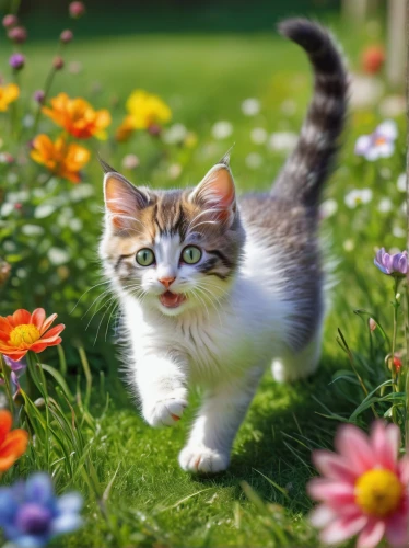 flower cat,blossom kitten,flower animal,flower background,cute cat,spring background,beautiful girl with flowers,springtime background,picking flowers,japanese bobtail,on a wild flower,field of flowers,splendor of flowers,european shorthair,flower meadow,calico cat,flower delivery,cat image,flower nectar,spring nature,Illustration,Abstract Fantasy,Abstract Fantasy 16