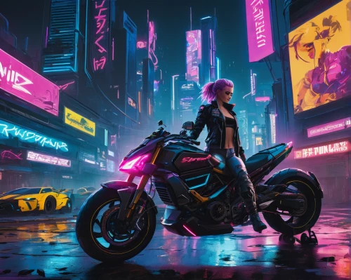 cyberpunk,electric scooter,motorbike,neon lights,motorcycles,neon arrows,neon,renegade,motorcycle,yamaha,scooter riding,futuristic,e-scooter,neon light,scooters,scooter,80s,vapor,ducati,bangkok,Illustration,Japanese style,Japanese Style 06