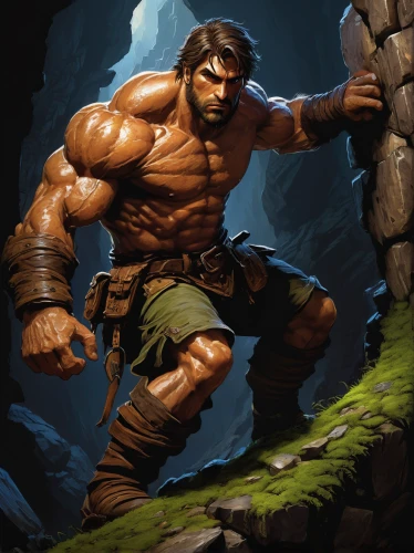 barbarian,cave man,hercules,caveman,minotaur,tarzan,he-man,neanderthal,orc,muscular,grog,splitting maul,dane axe,strongman,muscular build,greyskull,stone age,muscle man,male character,blacksmith,Illustration,Realistic Fantasy,Realistic Fantasy 32