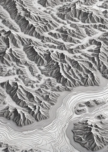 topography,braided river,meanders,shifting dunes,japanese wave paper,mountainous landforms,srtm,alluvial fan,ridges,mountain ranges,glacial landform,mountain valleys,terrain,moutains,fluvial landforms of streams,ice landscape,sand waves,wave pattern,water waves,aeolian landform,Conceptual Art,Fantasy,Fantasy 09