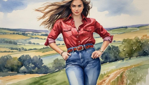 farm girl,countrygirl,watercolor background,woman walking,watercolor painting,watercolor women accessory,farm background,watercolor,watercolour,sprint woman,tuscan,farmer,country dress,painting technique,watercolor paint,girl in overalls,woman in menswear,country style,photo painting,fashion illustration,Illustration,Paper based,Paper Based 24
