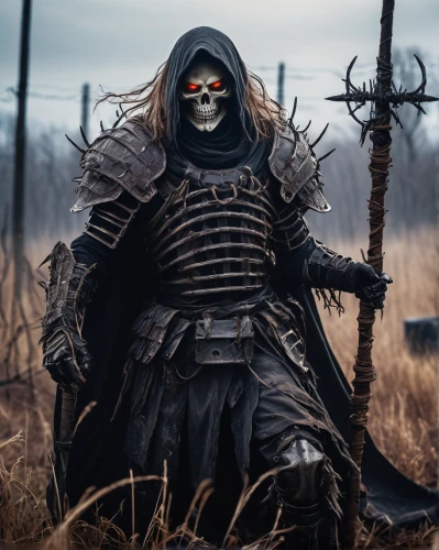 undead warlock,grim reaper,carpathian,death god,warlord,reaper,raider,grimm reaper,massively multiplayer online role-playing game,viking grave,scythe,witcher,crossbones,scarecrow,lone warrior,hag,iron mask hero,dodge warlock,nördlinger ries,grim,Art,Classical Oil Painting,Classical Oil Painting 07