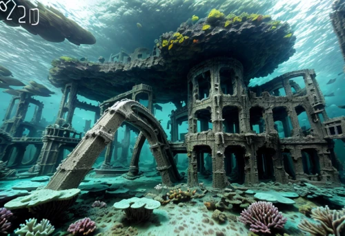 underwater playground,sunken church,underwater landscape,underwater world,ocean underwater,underwater oasis,house of the sea,undersea,coral reef,ocean floor,water castle,reef tank,underwater background,coral reefs,sunken ship,under sea,atlantis,under the sea,reef,seabed