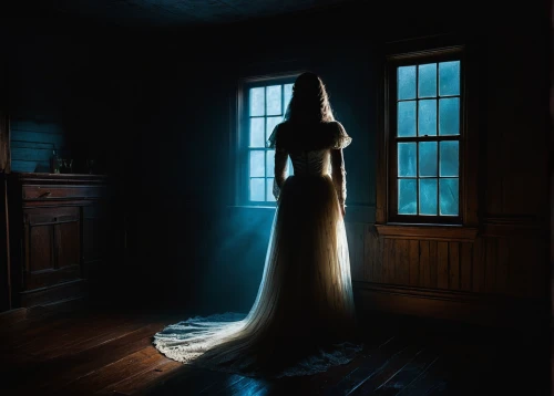 dead bride,gown,gothic portrait,witch house,nightgown,girl in a long dress,evening dress,gothic dress,apparition,overskirt,priestess,gothic woman,a dark room,cloak,dance of death,dark art,mystical portrait of a girl,ball gown,ghost girl,dark portrait,Illustration,Retro,Retro 09