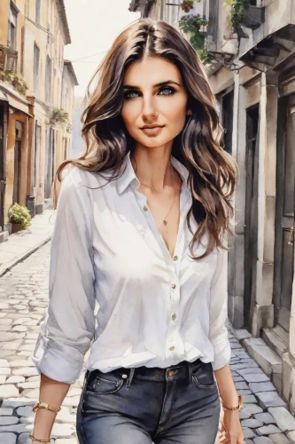 woman walking,athene brama,young model istanbul,georgine,girl in a historic way,photo painting,image manipulation,city ​​portrait,yasemin,italian painter,sprint woman,fashion vector,photoshop manipulation,hallia venezia,beyaz peynir,spanish steps,women fashion,loukamades,world digital painting,travel woman,Digital Art,Watercolor