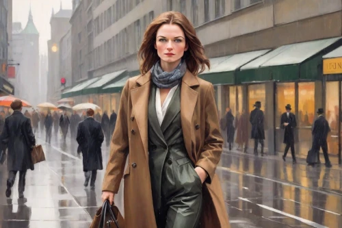 woman walking,woman in menswear,woman shopping,overcoat,pedestrian,girl walking away,a pedestrian,world digital painting,long coat,women fashion,oil painting on canvas,women clothes,girl in a long,woman thinking,bussiness woman,fashion illustration,white-collar worker,businesswoman,the girl at the station,woman at cafe,Digital Art,Poster