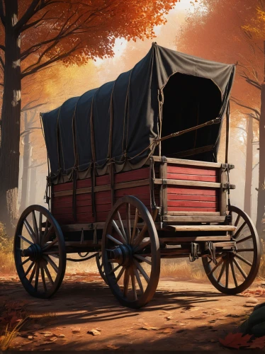 autumn camper,wooden wagon,wooden carriage,covered wagon,wagon,wagons,luggage cart,wooden cart,autumn chores,old wagon train,carriage,horse trailer,circus wagons,handcart,straw cart,stagecoach,autumn icon,freight wagon,autumn background,horse-drawn carriage,Conceptual Art,Fantasy,Fantasy 17