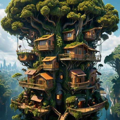 tree house,tree house hotel,treehouse,tree top,treetop,hanging houses,tree tops,house in the forest,bird house,stilt houses,bird kingdom,stilt house,animal tower,floating island,treetops,cube stilt houses,cartoon forest,mushroom island,flying island,sky apartment,Photography,General,Sci-Fi