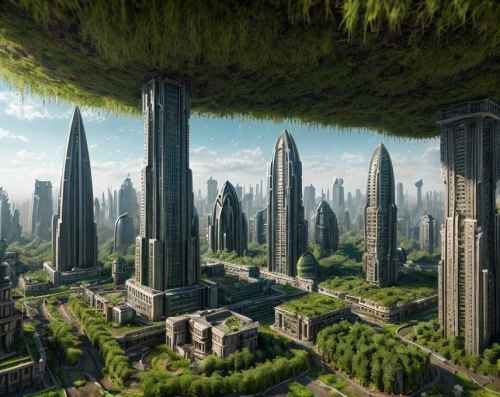 futuristic landscape,terraforming,futuristic architecture,alien world,metropolis,alien planet,ancient city,skyscraper town,skyscrapers,urbanization,building valley,fantasy city,utopian,city blocks,green valley,sky city,skycraper,urban development,skyscraper,sci - fi