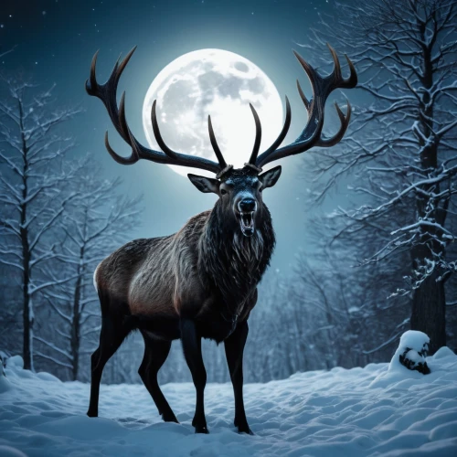 winter deer,elk,manchurian stag,glowing antlers,elk bull,reindeer from santa claus,raindeer,european deer,whitetail,red deer,antler velvet,santa claus with reindeer,deer illustration,stag,whitetail buck,winter animals,rudolf,buffalo plaid antlers,reindeer polar,deer bull,Photography,General,Fantasy